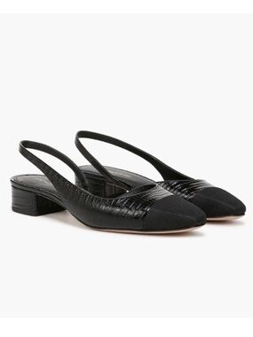 Veronica Beard Cecile Half d'Orsay Slingback Flat Black New Embossed Leather 9